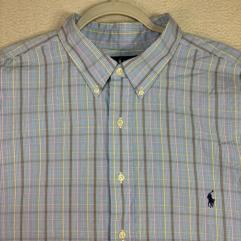 Vintage Polo Ralph Lauren Oxford Shirt Men 2XLT Blue Two Ply Cotton Short Sleeve